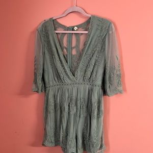 Sage Green Lace Romper